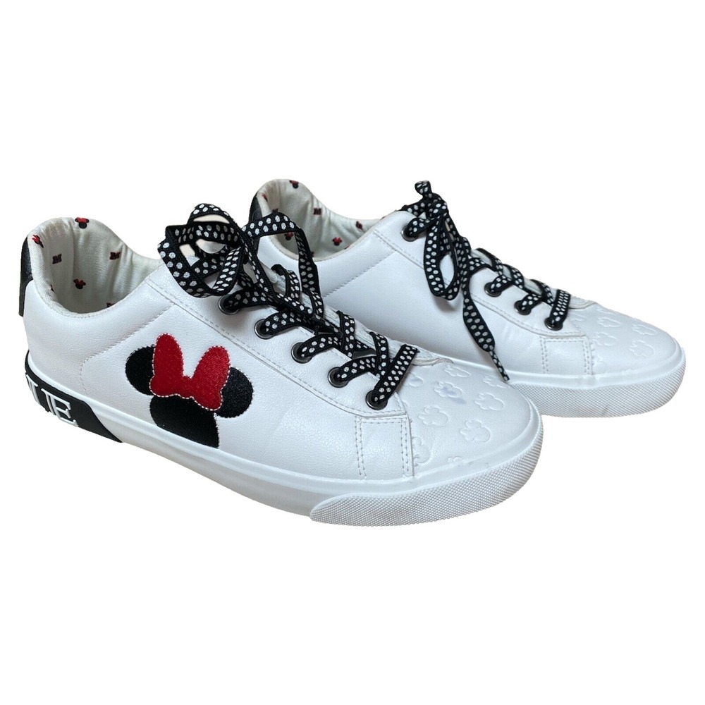 Disney Minnie Mouse Sneakers Womens 9 White Polka Dot Laceโ Low Top Shoes